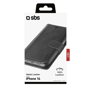 SBS Book Case, iPhone 14, nahast, must - Nutitelefoni kaaned