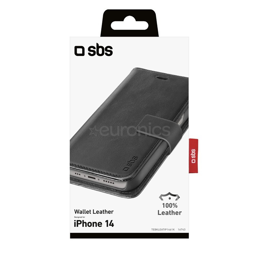 SBS Book Case, iPhone 14, кожа, черный - Чехол для смартфона