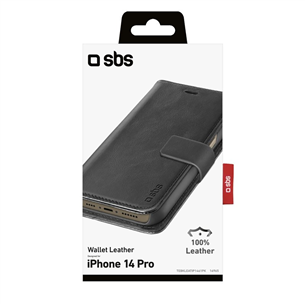 SBS Book Case, iPhone 14 Pro, кожа, черный - Чехол для смартфона