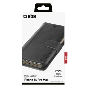 SBS Book Case, iPhone 14 Pro Max, nahast, must - Nutitelefoni kaaned