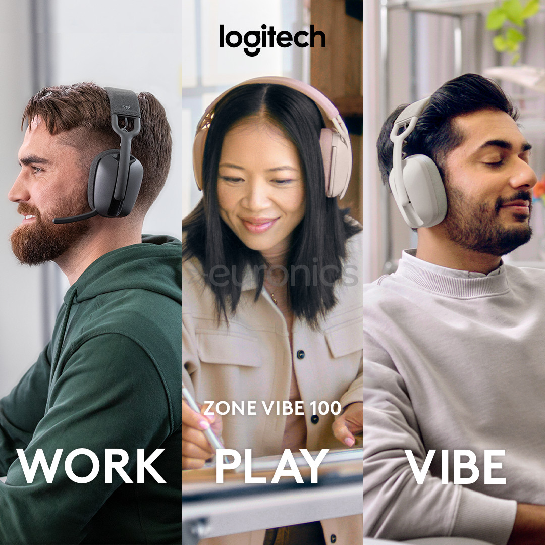Logitech Zone Vibe 100, must - Juhtmevaba peakomplekt