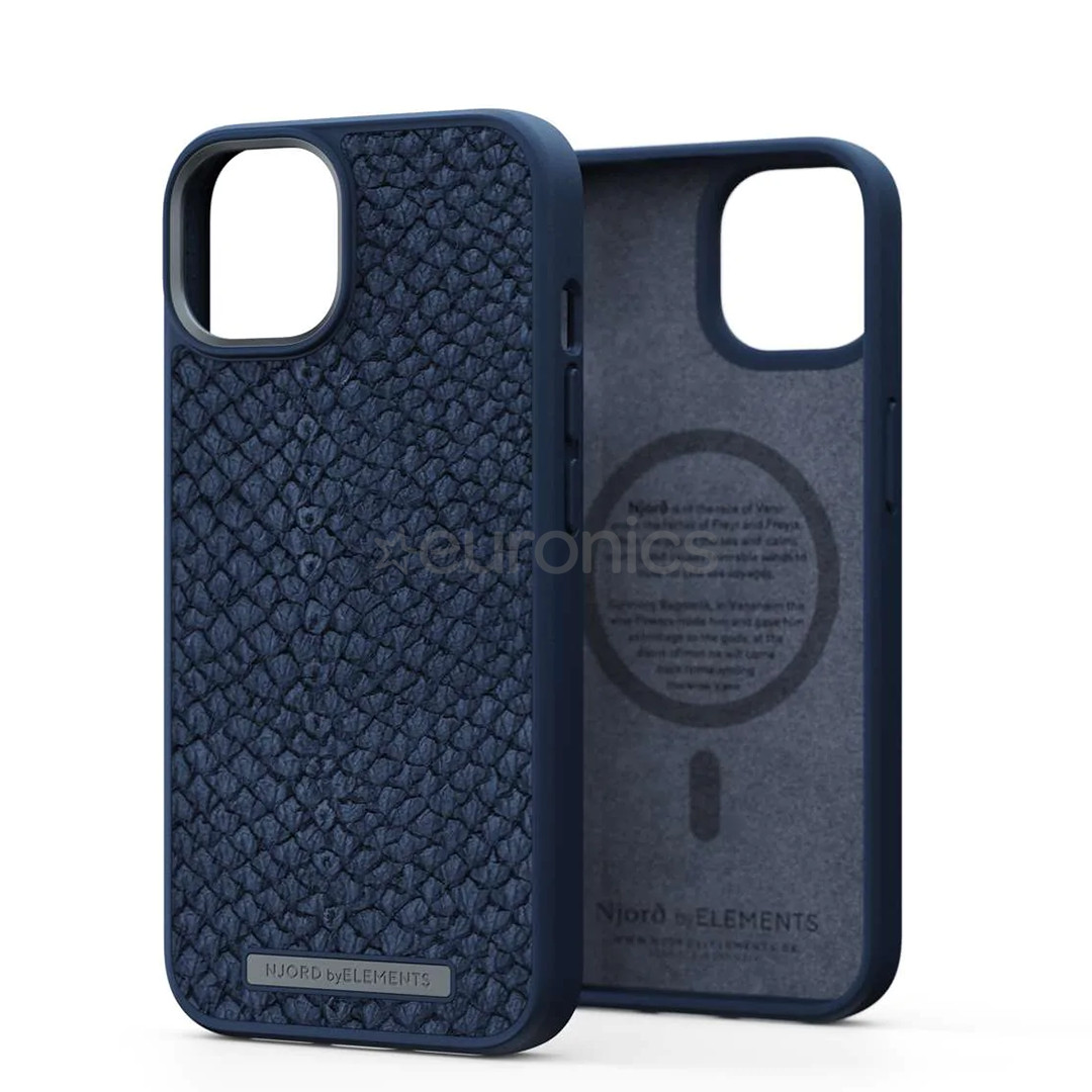 Njord byElements Salmon Leather MagSafe, iPhone 14, sinine - Nahkümbris