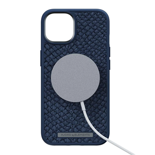 Njord byElements Salmon Leather MagSafe, iPhone 14, синий - Кожаный чехол
