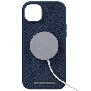 Njord byElements Salmon Leather MagSafe, iPhone 14 Plus, синий - Кожаный чехол