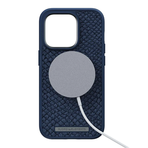 Njord byElements Salmon Leather MagSafe, iPhone 14 Pro, sinine - Nahkümbris