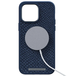 Njord byElements Salmon Leather MagSafe, iPhone 14 Pro Max, синий - Кожаный чехол
