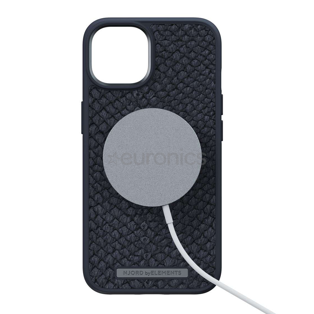 Njord byElements Salmon Leather MagSafe, iPhone 14, черный - Кожаный чехол