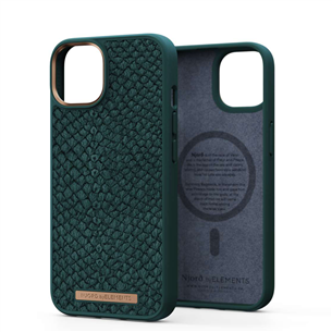 Njord byElements Salmon Leather MagSafe, iPhone 14, зеленый - Кожаный чехол