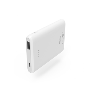 Hama SLIM 5HD, 5000 мАч, USB-A, белый - Внешний аккумулятор 00201667