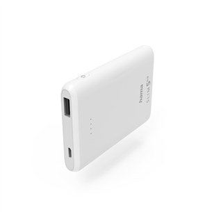 Hama SLIM 5HD, 5000 mAh, USB-A, white - Power pack