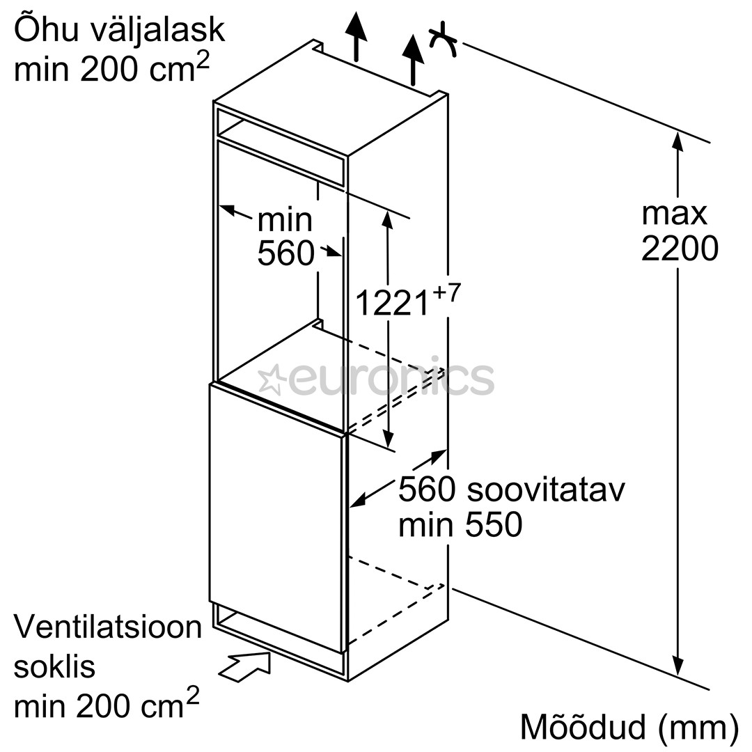 Bosch Serie 2, 204 л, высота 123 см - Интегрируемый холодильный шкаф