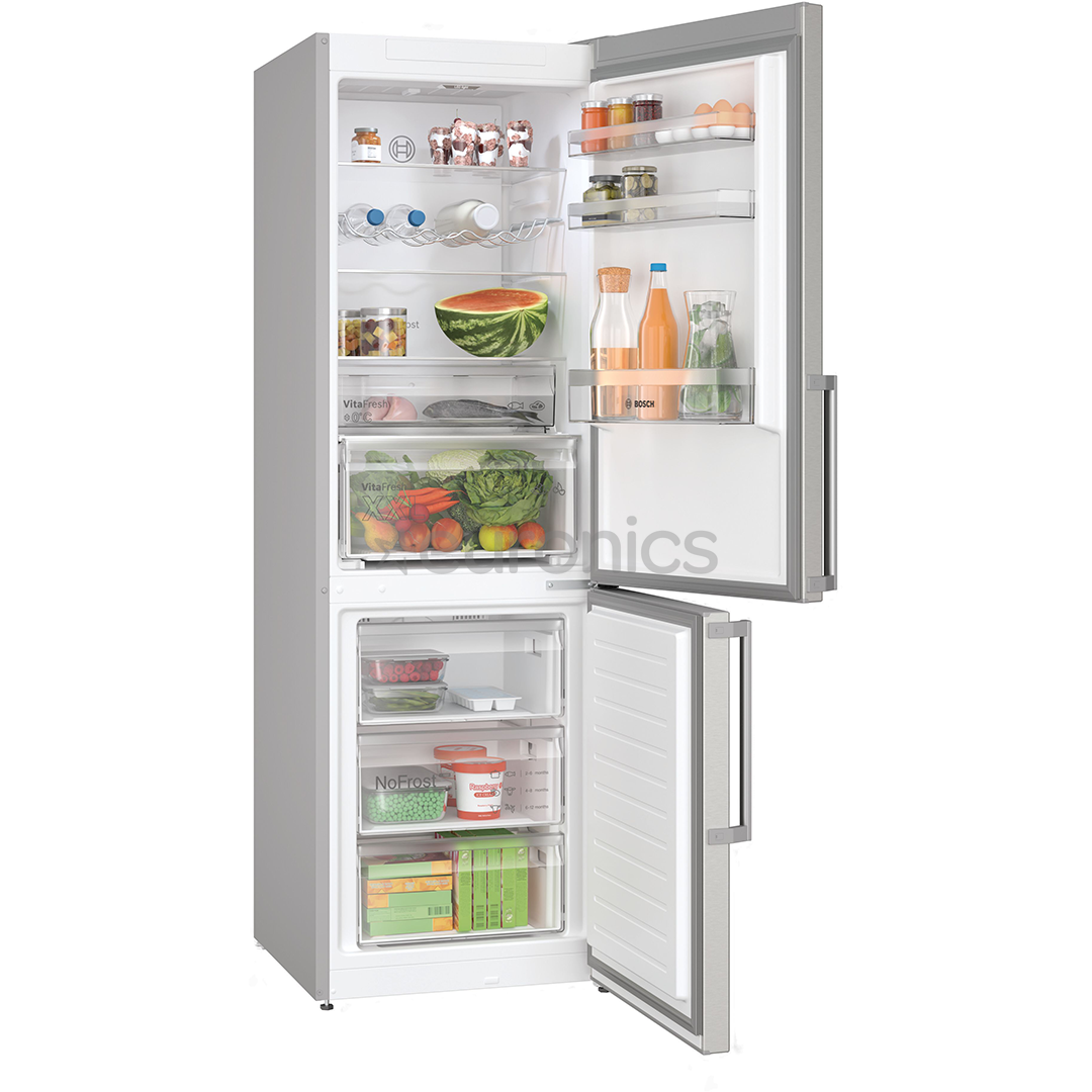 Bosch, NoFrost, 321 L, height 186 cm, stainless steel - Refrigerator