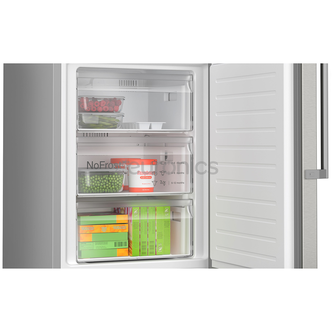 Bosch, NoFrost, 321 L, height 186 cm, stainless steel - Refrigerator