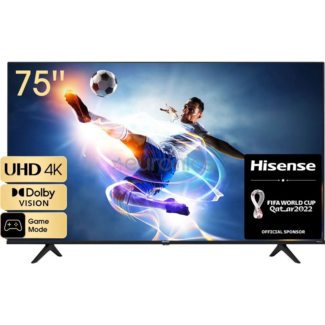 Hisense A6BG, LED LCD, UHD 4K, 75'', боковые ножки, черный - Телевизор