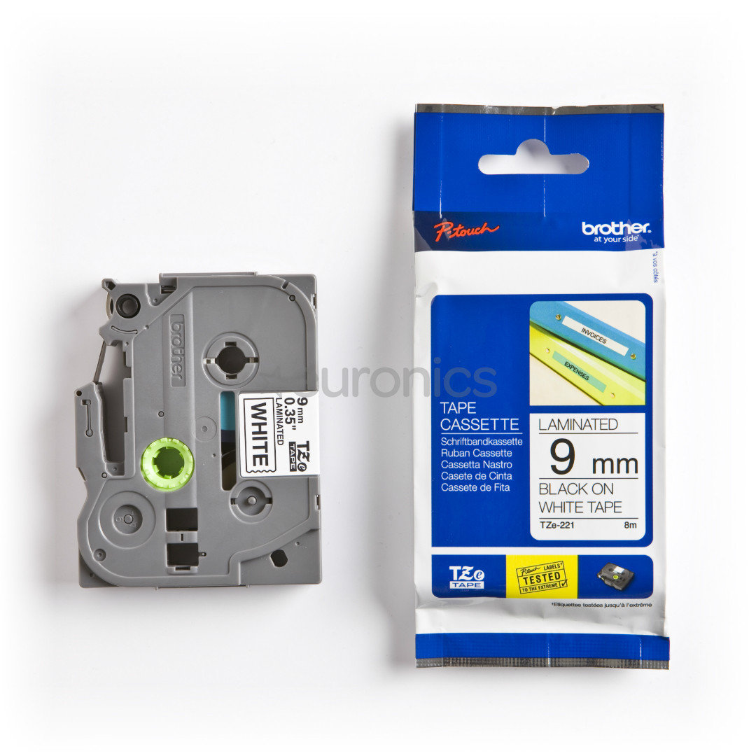 Laminated tape black on white 8m x 9mm Brother