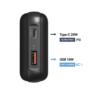SBS Power Delivery 20W, 10 000 mAh, black - Power bank