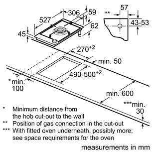 Bosch Domino, 1 keeduala, laius 30,6 cm, must - Integreeritav gaasipliidiplaat