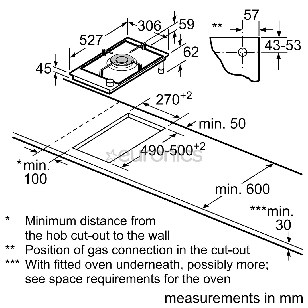 Bosch Domino, 1 keeduala, laius 30,6 cm, must - Integreeritav gaasipliidiplaat