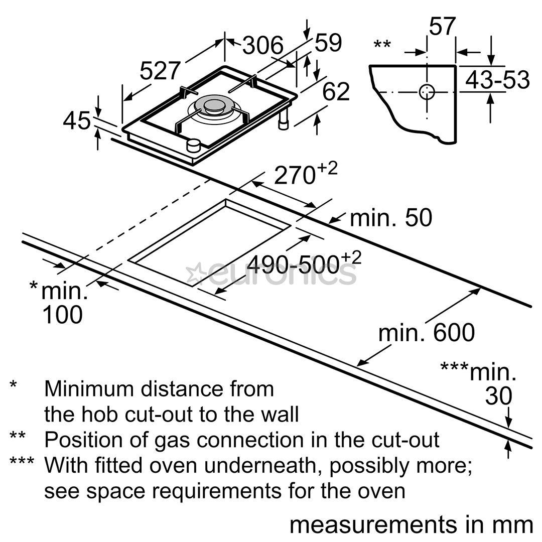 Bosch Domino, 1 keeduala, laius 30,6 cm, must - Integreeritav gaasipliidiplaat