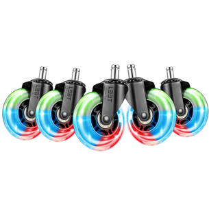 L33T Rubber Casters, 3", RGB, 5pc, black - Gaming chair wheels 5706470136410