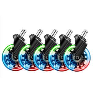 EL33T Rubber Casters, 3", RGB, 5tk, must - Mänguritooli rattad