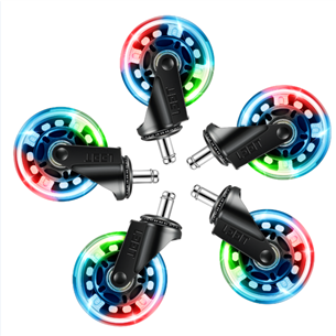 EL33T Rubber Casters, 3", RGB, 5tk, must - Mänguritooli rattad