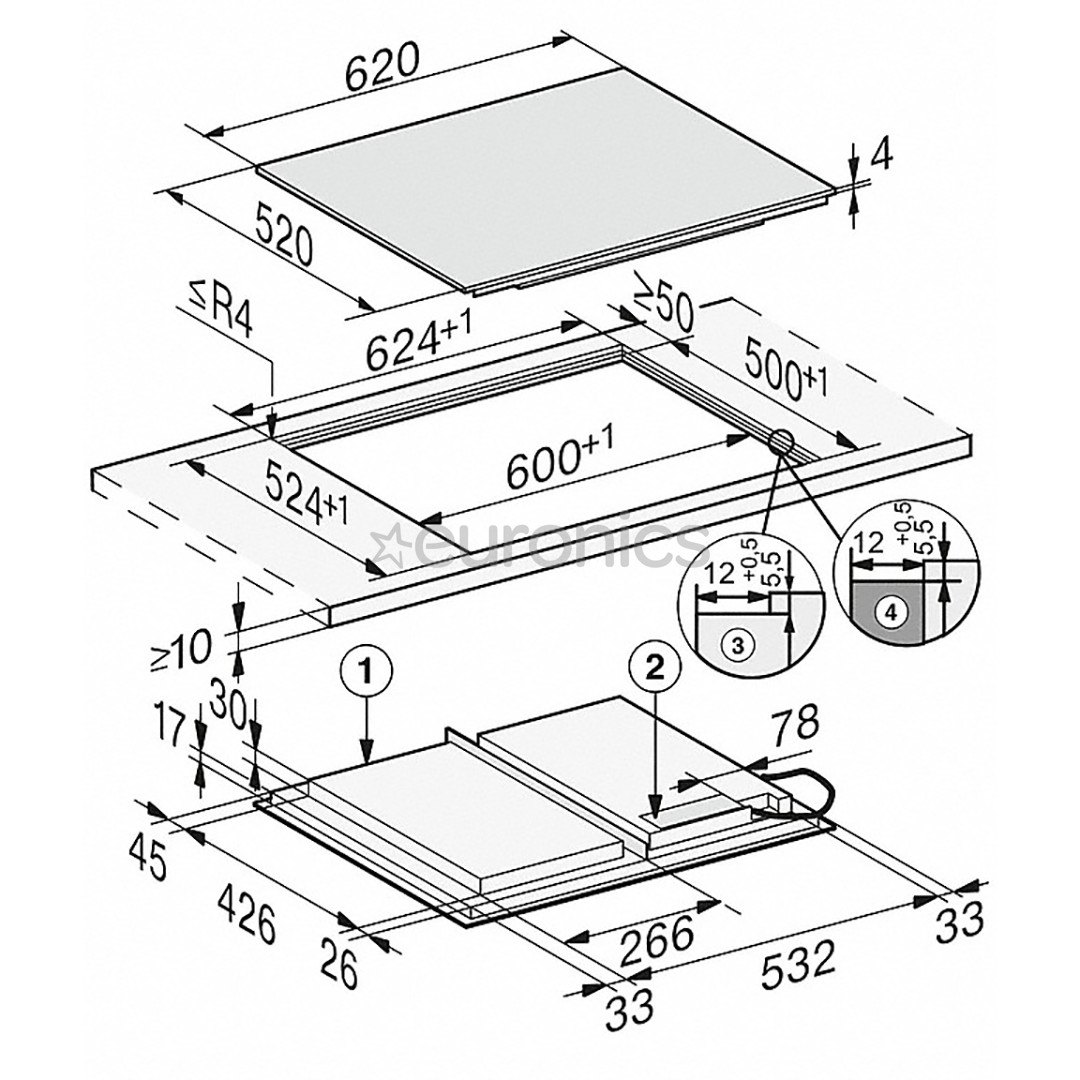 Miele, laius 62 cm, raamita, must - Integreeritav Induktsioonpliidiplaat