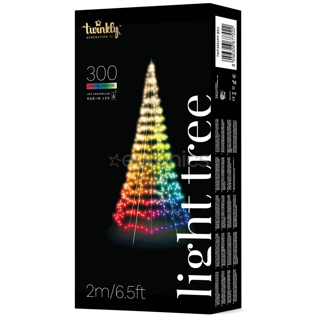 Twinkly Light Tree 3D, 300 LED, IP44, 2 m, must - Nutikas jõulupuu