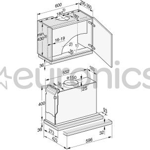 Miele, 600 м³/ч, ширина 59,6 см, нерж. сталь - Интегрируемая вытяжка