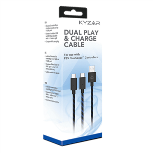 Kyzar Dual Play & Charge cable, PS5, 3m, must - USB-C kaksikkaabel 5031300055549