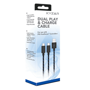 Kyzar Dual Play & Charge cable, PS5, 3m, must - USB-C kaksikkaabel