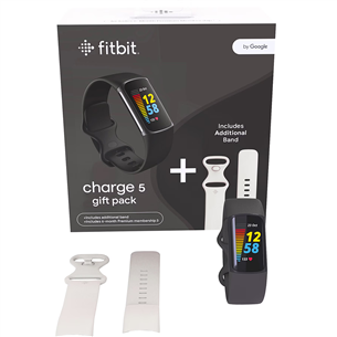 Fitbit Charge 5, подарочный комплект, черный/белый - Датчик активности
