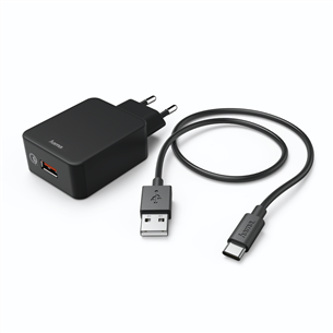 Hama Quick Charger With USB-C cable, 19,5 Вт, 1,5 м, черный - Зарядный адаптер с кабелем