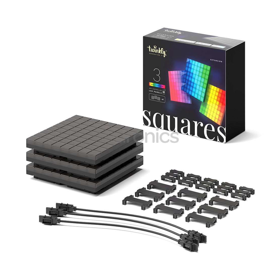 Twinkly Squares, 3 paneeli, IP20, laienduskomplekt, must - Nutikad valguspaneelid