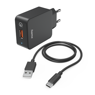 Hama Quick Charger With USB-C cable, 19,5W, 1,5m, must - Laadimisadapter kaabliga