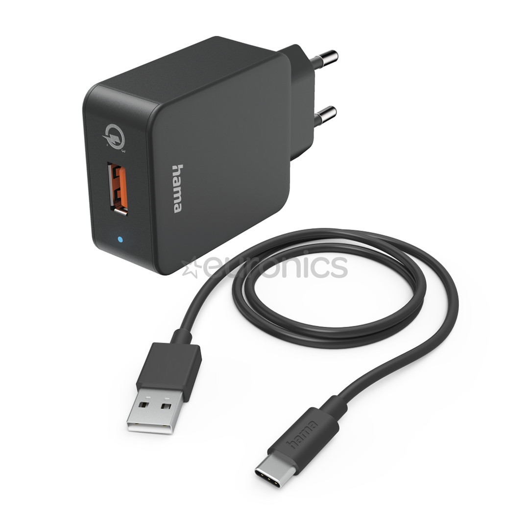 Hama Quick Charger With USB-C cable, 19,5W, 1,5m, must - Laadimisadapter kaabliga