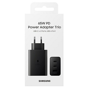 Samsung Trio, USB-C, USB-A, 65 Вт, черный - Адаптер питания