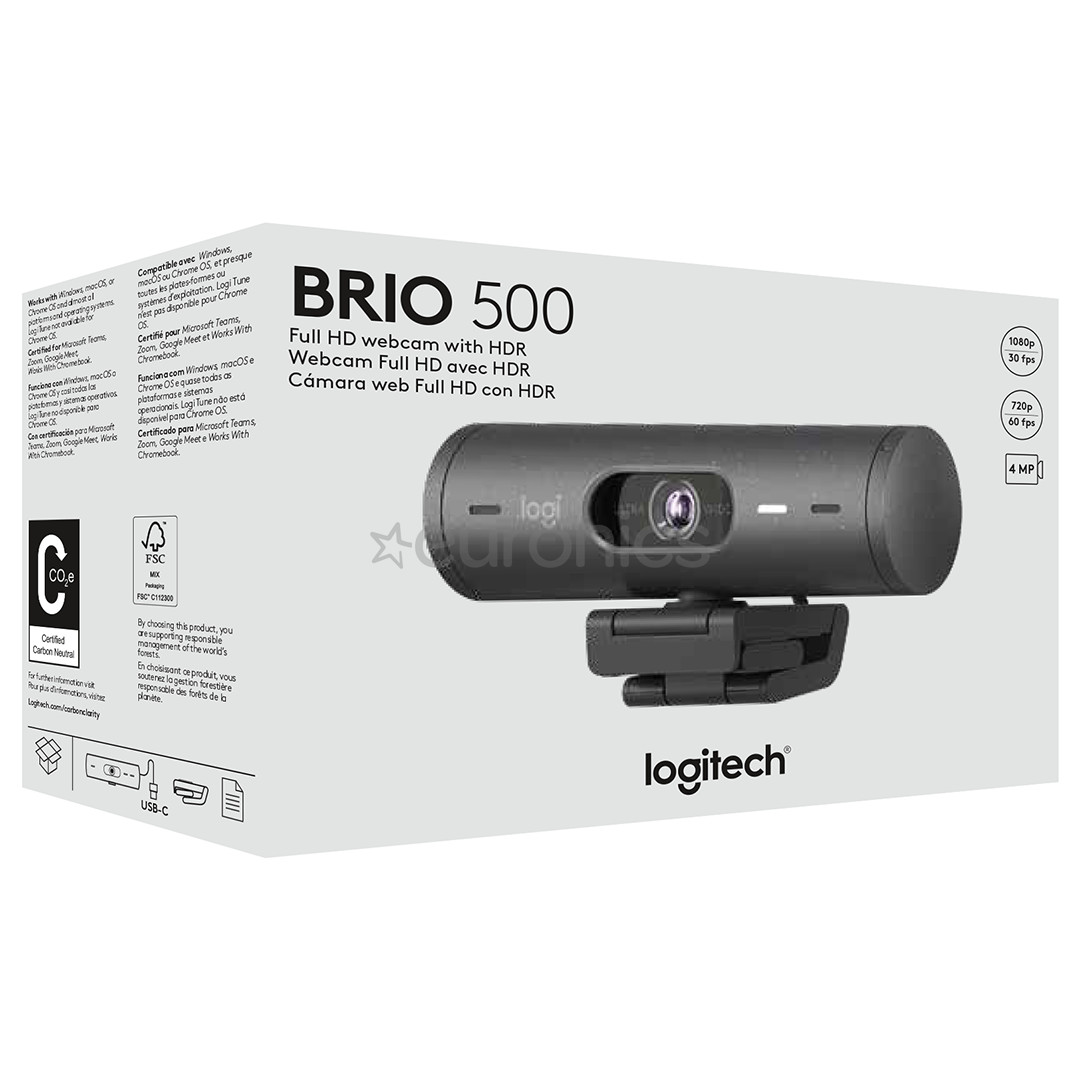 Logitech Brio 500, FHD, must - Veebikaamera
