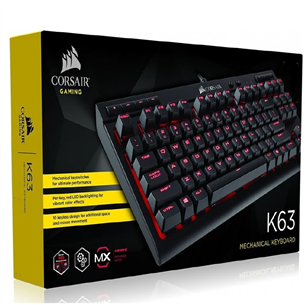 Corsair K63 Cherry MX Red, SWE, must - Mehaaniline klaviatuur