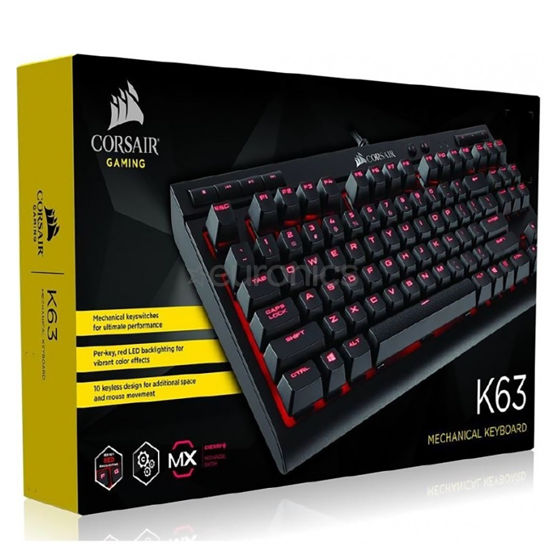 Corsair K63 Cherry MX Red, SWE, must - Mehaaniline klaviatuur
