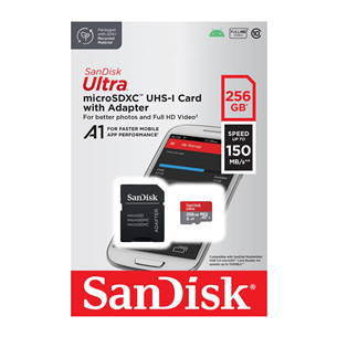 SanDisk Ultra microSDXC, 256 GB, hall - MicroSD mälukaart SD adapteriga