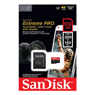 SanDisk Extreme Pro UHS-I, microSD, 512 GB - Mälukaart ja adapter