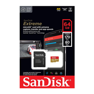 SanDisk Extreme, microSD, 64 GB - Mälukaart ja adapter