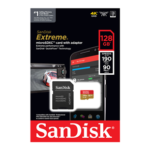 SanDisk Extreme, UHS-I, microSD, 128 GB - Memory card and adapter