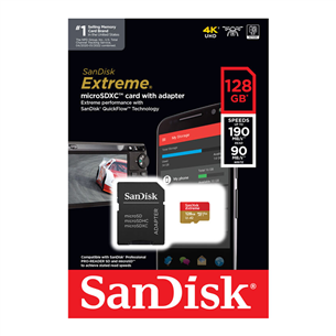 SanDisk Extreme, UHS-I, microSD, 128 GB - Mälukaart ja adapter