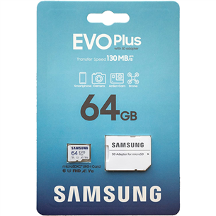 Карта памяти Micro SDXC + SD-адаптер Samsung EVO Plus 2021 (64 ГБ)