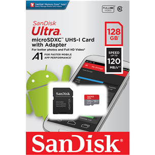 MicroSDXC mälukaart SanDisk Ultra + adapter (128 GB)
