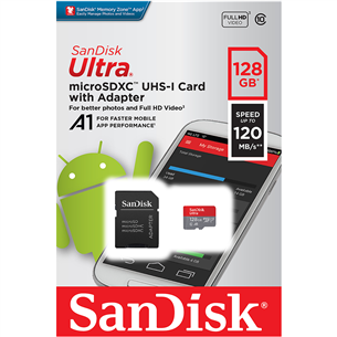 Карта памяти MicroSDXC SanDisk Ultra + адаптер (128 ГБ)