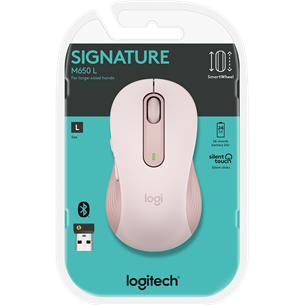 Logitech Signature M650 L, vaikne, roosa - Juhtmevaba optiline hiir