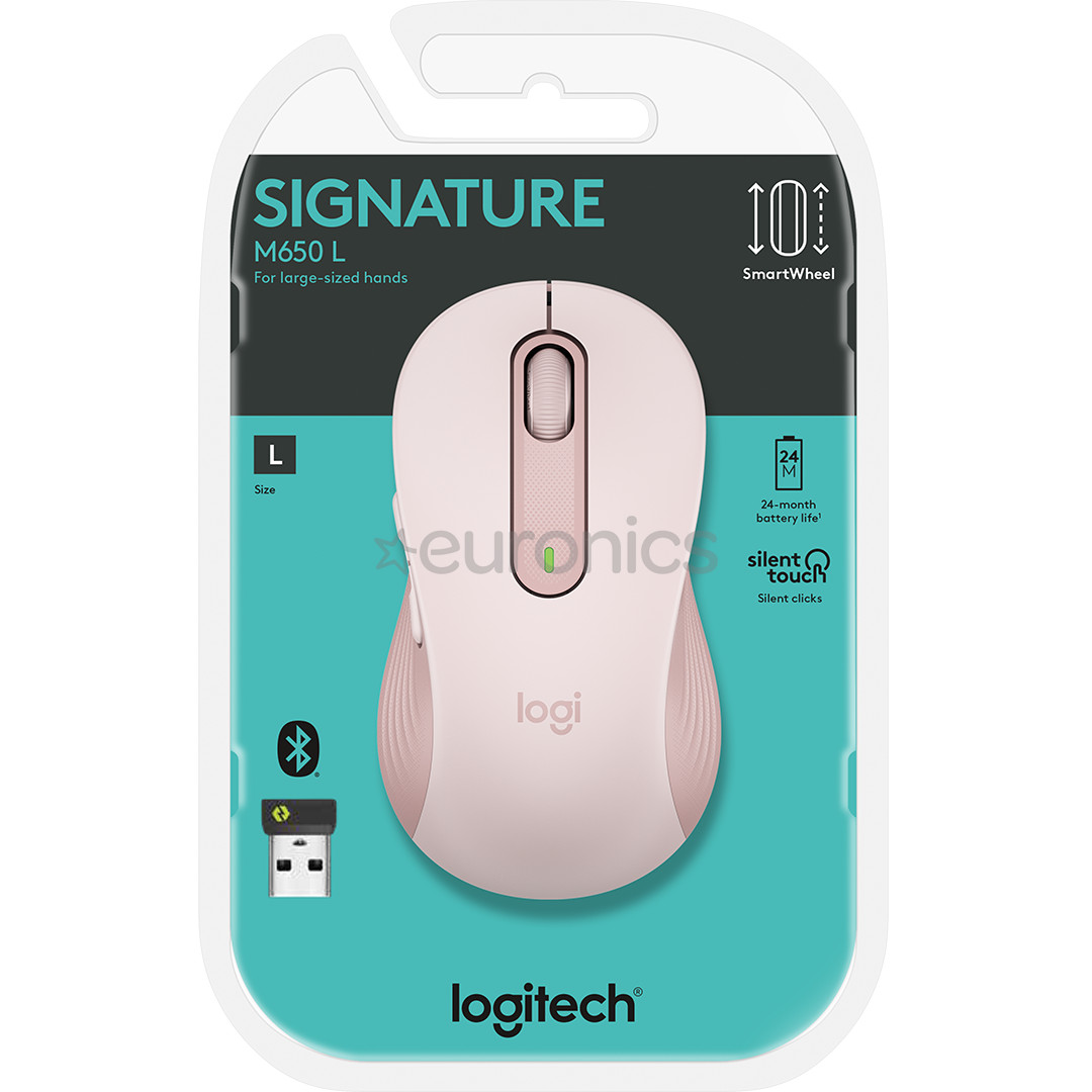 Logitech Signature M650 L, silent, pink - Wireless Optical Mouse